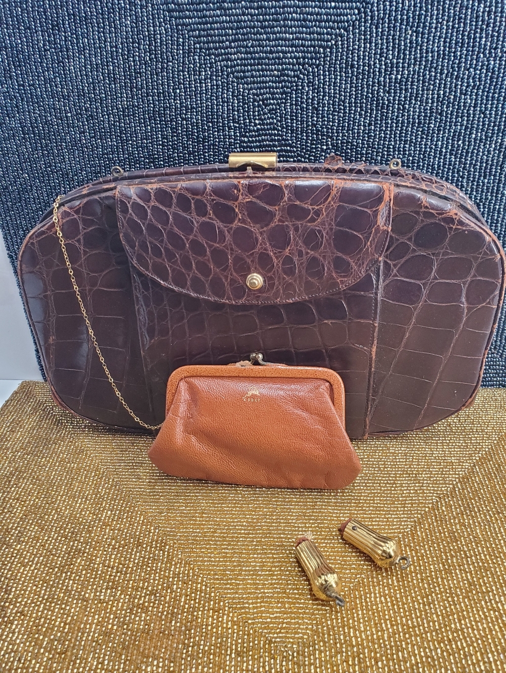 Vintage MCM Koret Alligator Genuine Leather Clutch Purse Brown (C13)